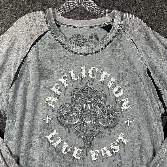 Affliction Shirt Men’s 3XL Gray Live Fast Graphic Biker Y2K - Picture 2 of 7